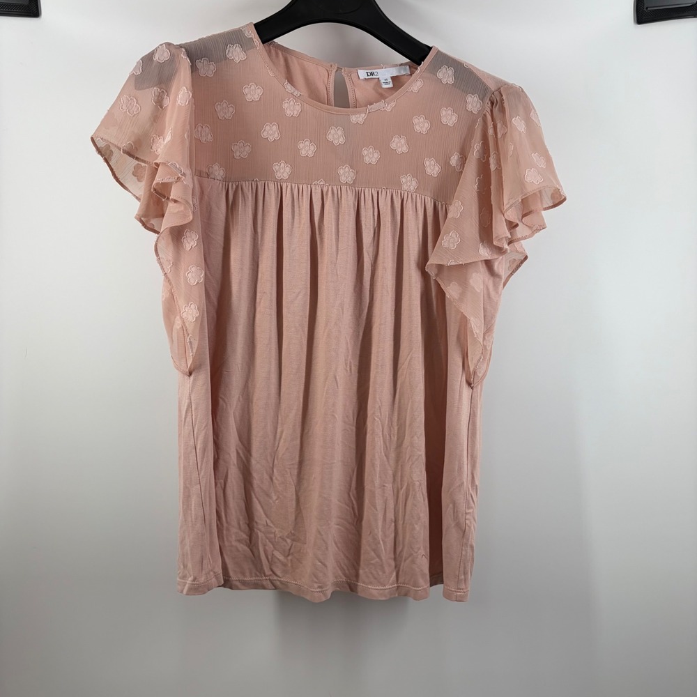 Pink Flutter Sleeve Blouse Sheer Floral Coquette Cottagecore Top Sz XS